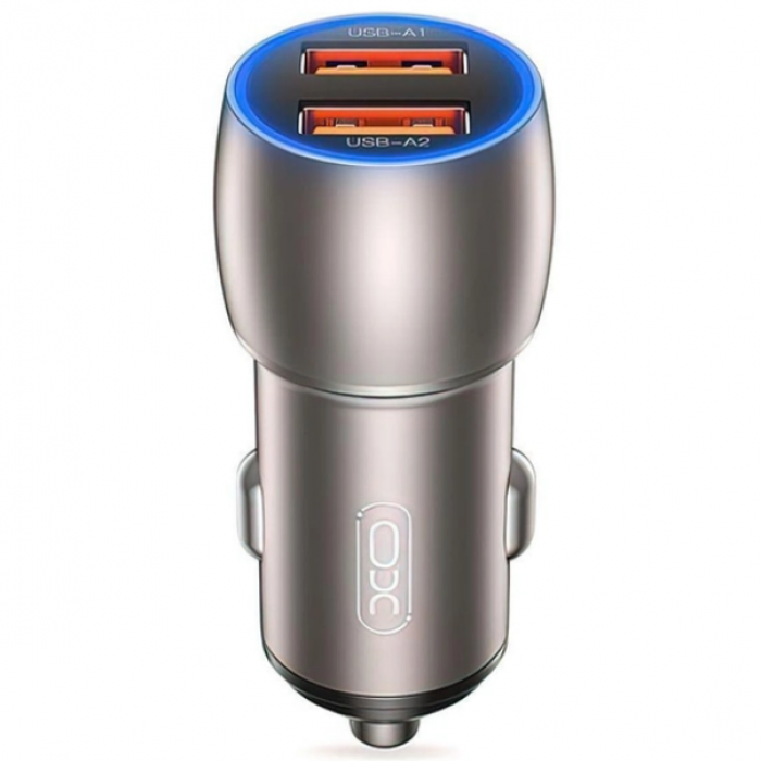 Автомобільний зарядний пристрій XO CC52 QC 3.0 36 W/2USB 12/24 V швидке заряджання Сірий