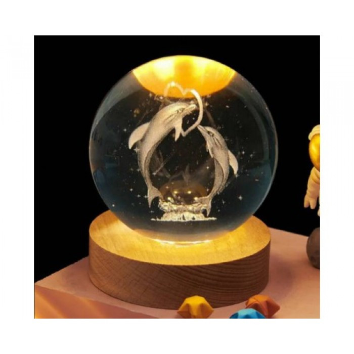 Декоративний 3D-нічник кришталева куля Crystal Ball Дельфін (52388)