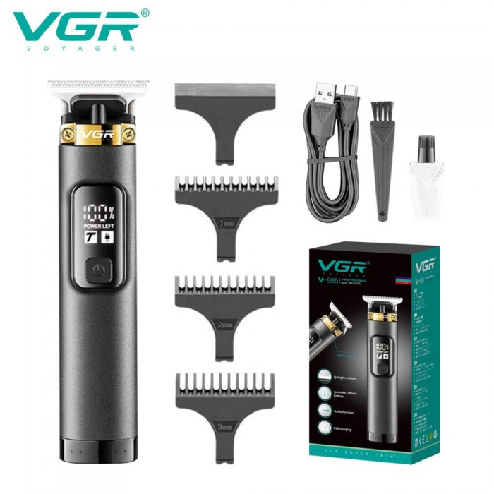 Тример для стриження й окантовки волосся VGR V-985 Professional, 4 насадки, LED Display Turbo режим