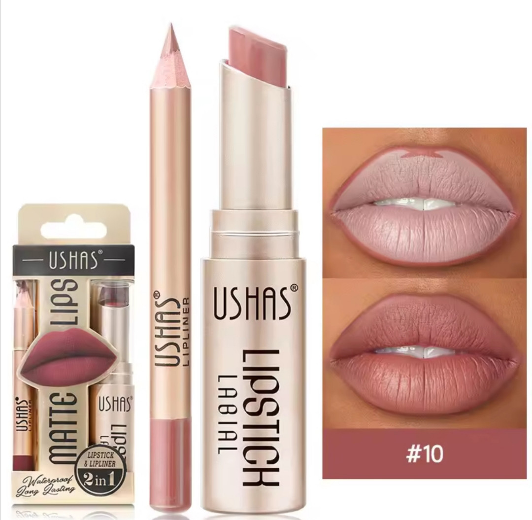 Матова помада для губ і контурний олівець / Набір 2 в 1 Ushas Matte Lipstick, відтінок 10