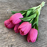 Штучний тюльпан гелеві, латекс пучок 32 см 5 гілок малиновий, фото 2