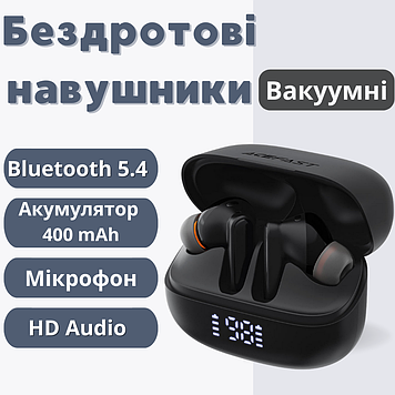 Бездротові навушники вакуумні Bluetooth чорного кольору з шумозаглушенням мікрофоном хорошим звуком Acefast
