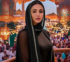 Елегантний хіджаб з чорними перлинами