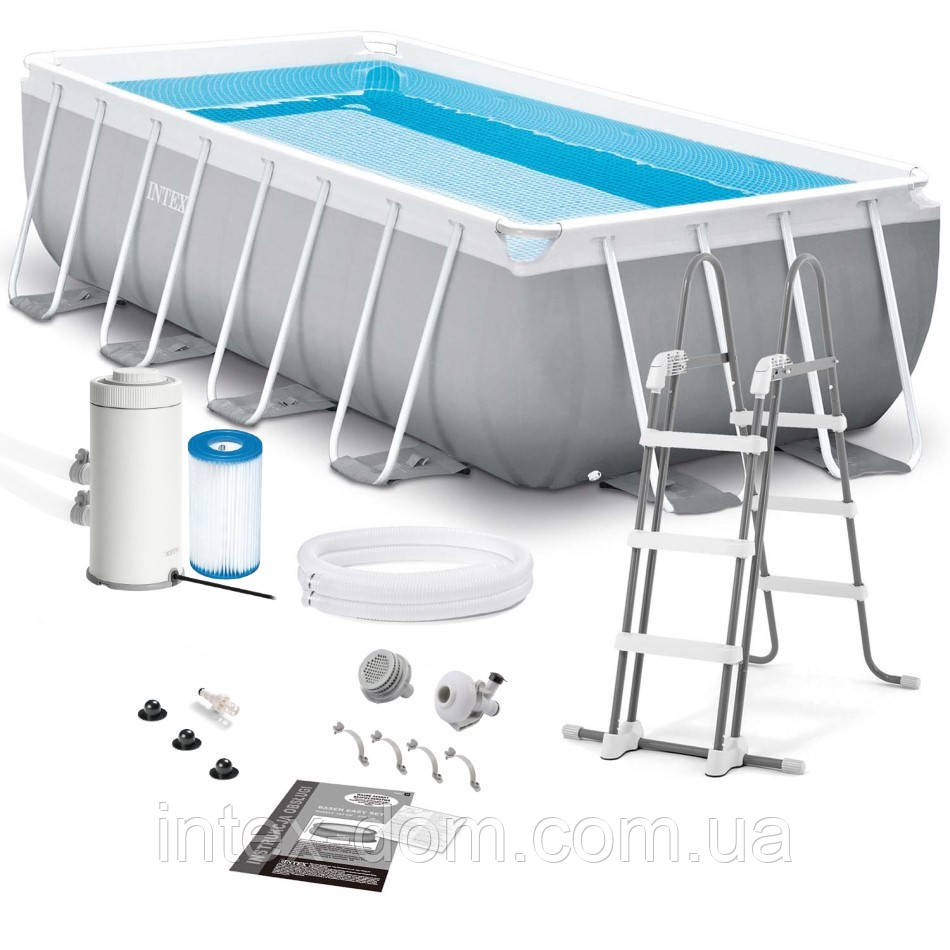 Каркасний прямокутний басейн Intex 26788 (400х200х100 см) (Картриджний фільтр-насос 2006 л/год, драбина)