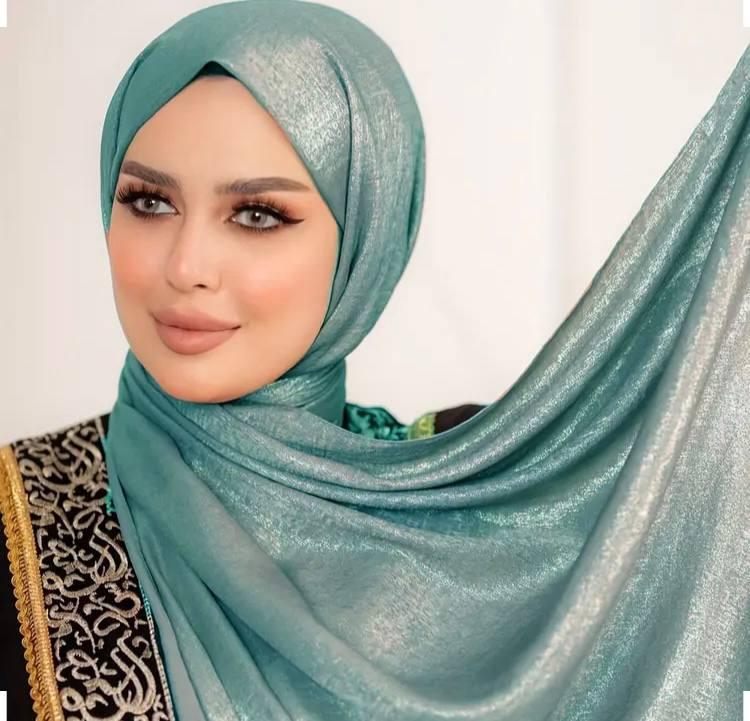 ​Елегантний однотонний сатиновий Хіджаб, фото 1