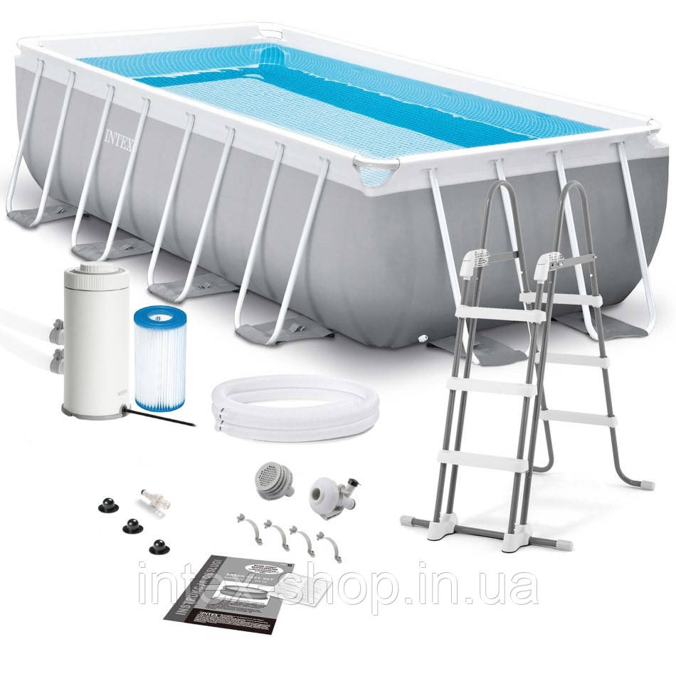 Каркасний прямокутний басейн Intex 26788 (400х200х100 см) (Картриджний фільтр-насос 2006 л/год, драбина)