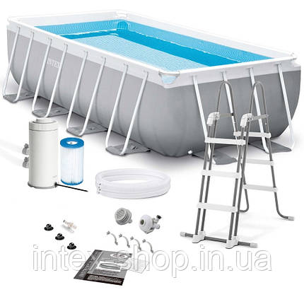 Каркасний прямокутний басейн Intex 26788 (400х200х100 см) (Картриджний фільтр-насос 2006 л/год, драбина), фото 1
