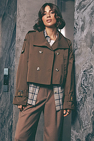 Укорочений тренч-плащ з якісної щільної тканини 42-52 розміри різні кольори коричневий