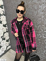 Сорочка жіноча стильна модна повсякденна прогулянкова подовжена картата вільного крою байка арт 2158