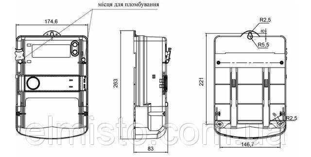 Габаритные и установочные размеры счетчика электроэнергии NIK 2308 ARP3T.1620.MC.21