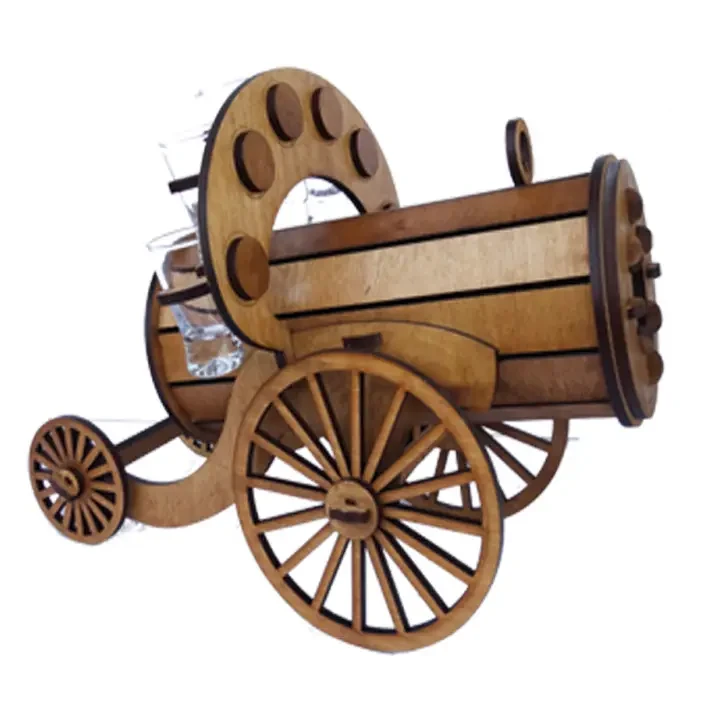 Дерев'яний тримач для вина і келихів декоративні гармати на колесах, Хатинка, фото 1