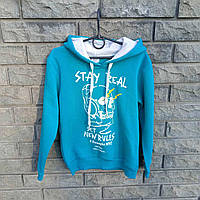 Худі дитяче "Череп в навушниках" колір зелений, на флісі 8-12 років