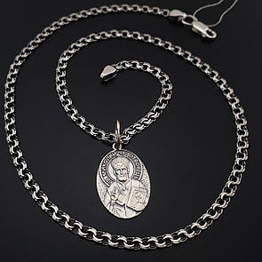 Чоловіча срібна цепочка з іконкою Миколая Чудотворця. Кулон підвіска срібло і ланцюг 925 55 см