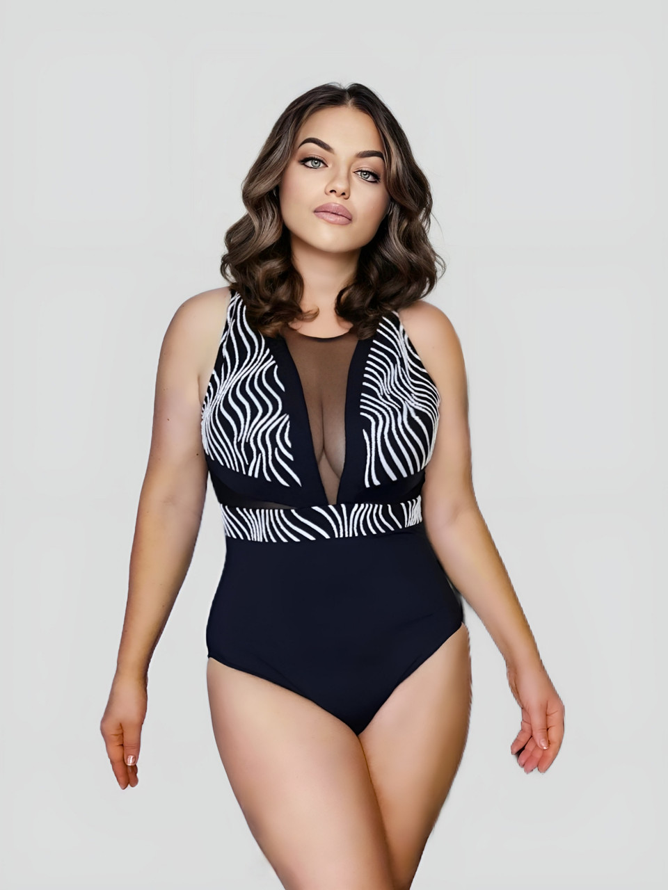 Злитий купальник Sisianna 7007 чорний 44 46 48 50 52 розмір