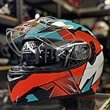 Мотошолом закритий інтеграл із сонцезахисними окулярами + LED підствітка!!!, фото 2