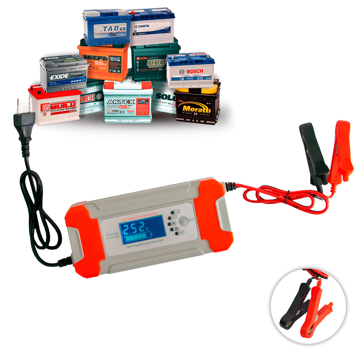 Зарядний пристрій для акумуляторів BATTERY CHARGER 8A 12V/24V, зарядка для акумулятора авто/мото, фото 1