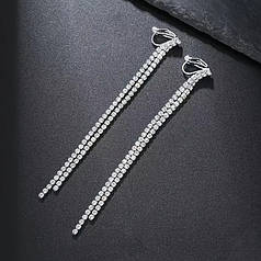 Кліпси жіночі без проколювання сережки довгі у стразах красиві К5727