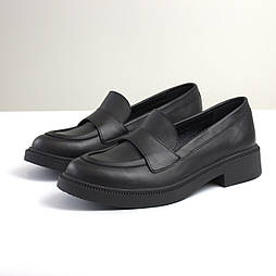 Жіноче взуття на широку стопу весна осінь повсякденні м'які шкіряні туфлі мокасини лофери lOfEr Black