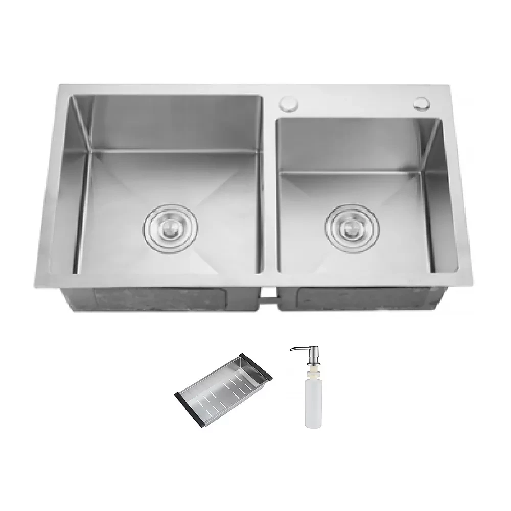 ID 7541 мийка подвійн.750x410x215мм,  (3.0/0.8),SUS 304 сифон, дозатор  кошик, Satin {1/1}, фото 1