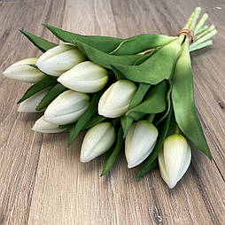 Штучний тюльпан бутон гелеві, латекс пучок 30 см 5 гілок білий