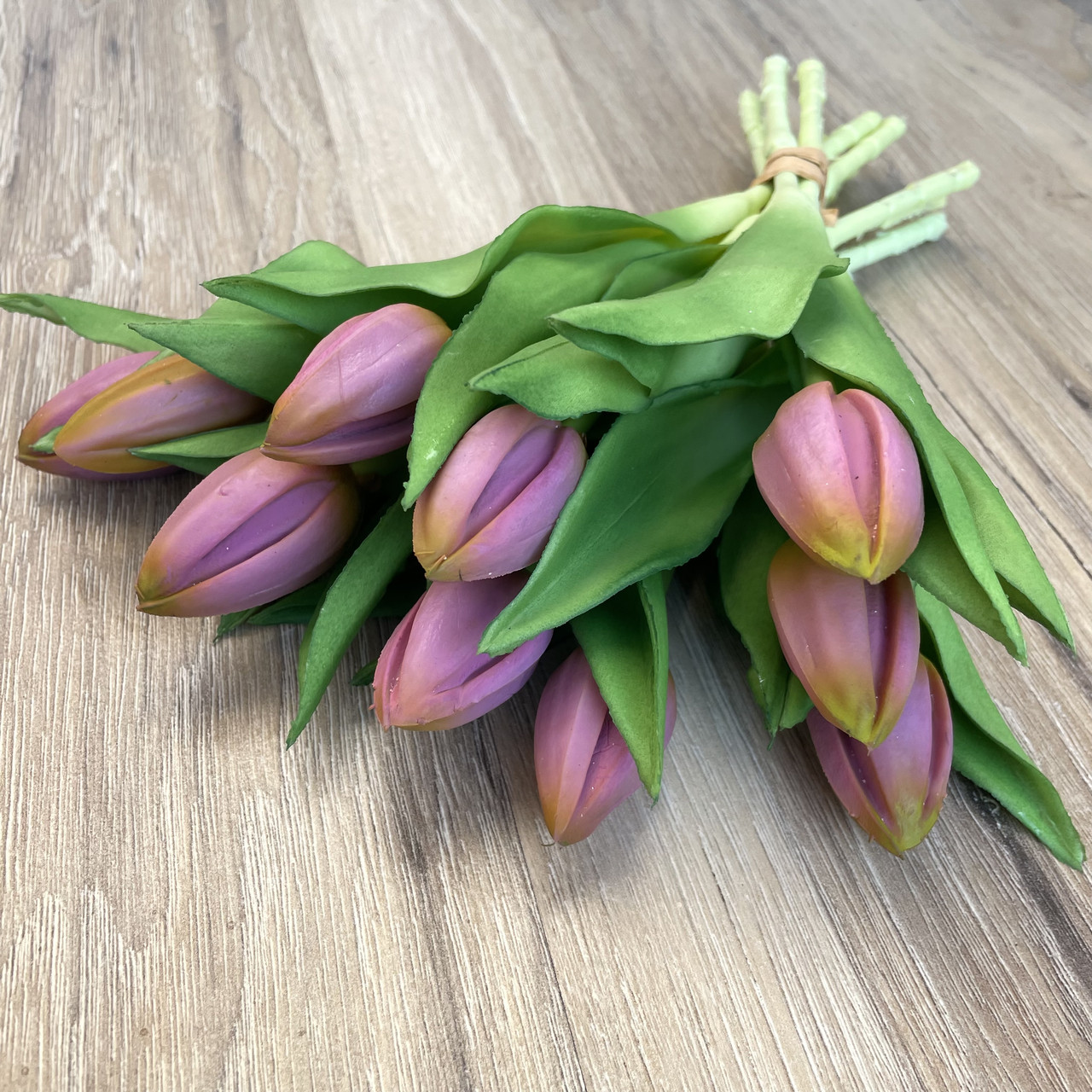 Штучний тюльпан бутон гелеві, латекс пучок 30 см 5 гілок бузковий, фото 1