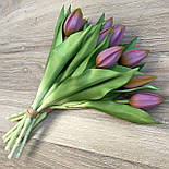 Штучний тюльпан бутон гелеві, латекс пучок 30 см 5 гілок бузковий, фото 2