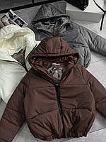 Стильная женская теплая куртка на молнии с капюшоном