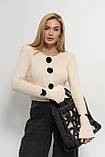 Жіночий укорочений кардиган із рукавами кльош кремовий, фото 5