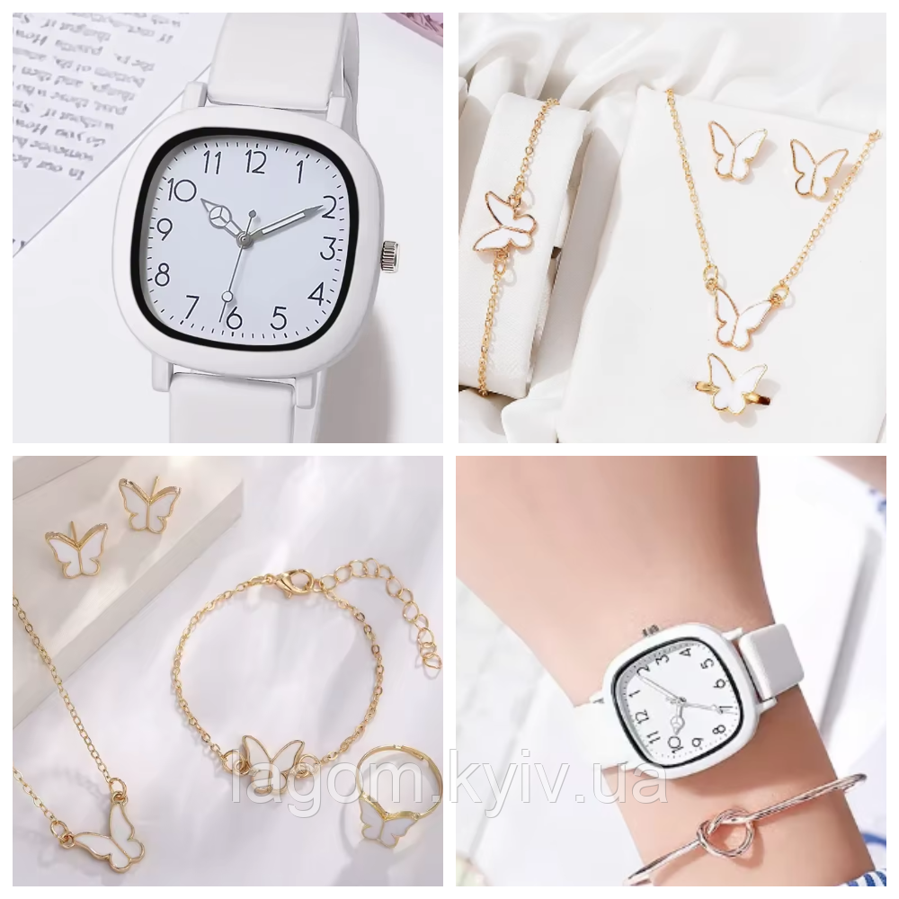 Жіночий подарунковий набір наручний кварцовий годинник Remezzo Quartz білий годинник, фото 1