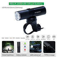 Потужний  ліхтар велосипедний передній 400LM, 2000mAh, waterproof, children lock, Li-Ion акумулятор, ЗУ Type-C
