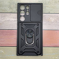Протиударний чохол для Samsung S23 Ultra захист камери, кільце-магніт, чорний матовий