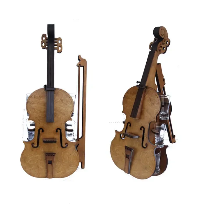 Дерев'яний тримач для вина і келихів Скрипка подарунковий набір, Хатинка, фото 1