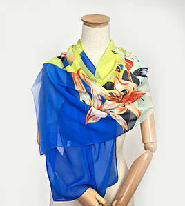 Шарф тонкий легкий шифоновий Лілія блакитний салатовий