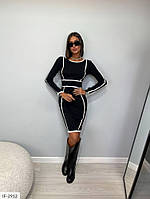 Обтисле жіноче плаття-футляр по фігурі до коліна в рубчик із контрастними вставками окантовка арт 685