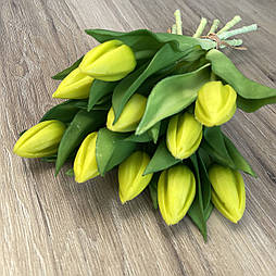 Штучний тюльпан бутон гелеві, латекс пучок 30 см 5 гілок жовтий