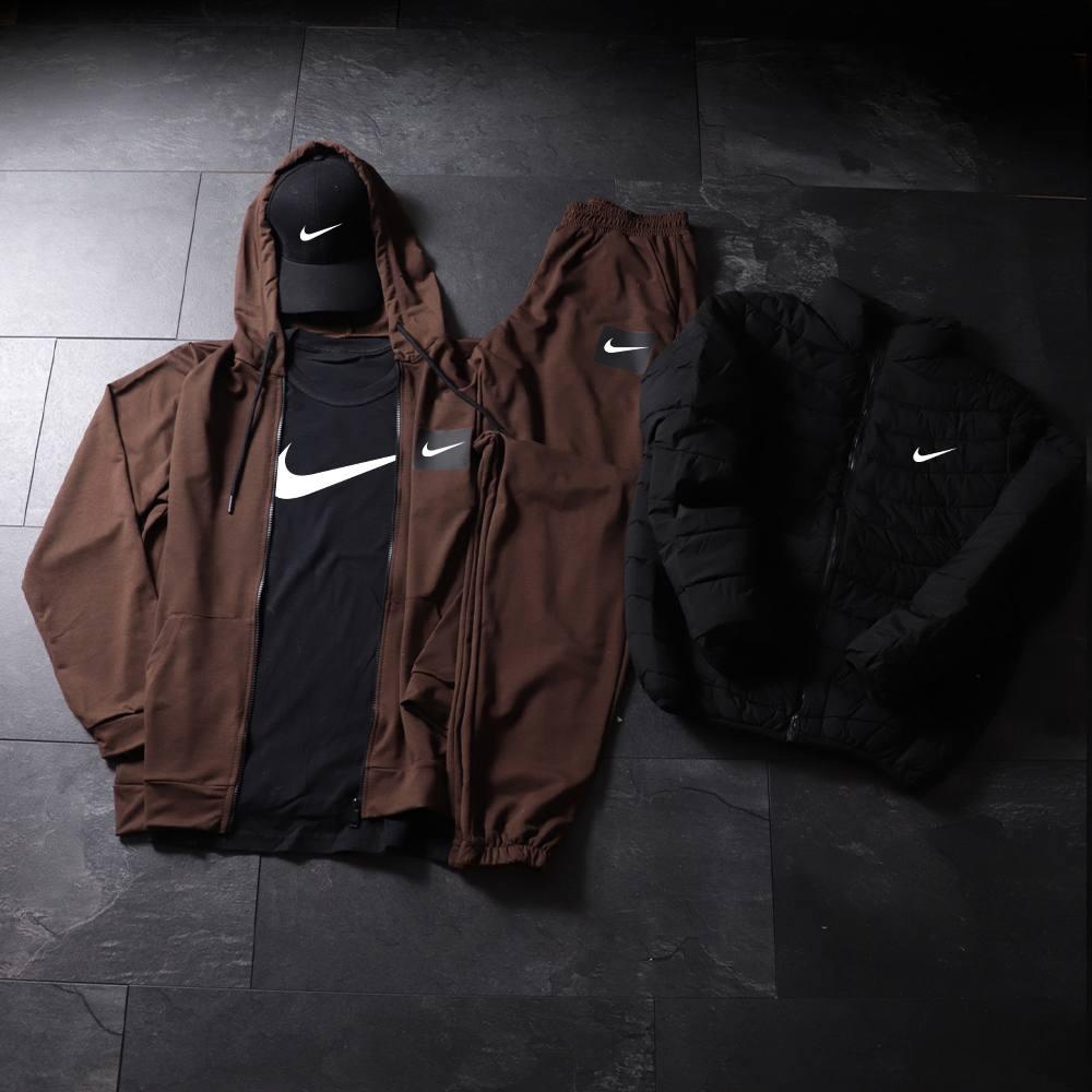 Костюм чоловічий Nike куртка зіппер штани футболка бейсболка весняний осінній літній найк коричневий