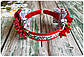 Обруч для волосся Гуцульський Вишиванка калиновий червоно-білий, фото 4