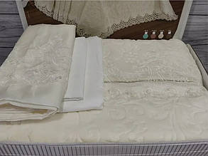 Плед з французьким мереживом та постільною білизною, кремовий колір, Estima, Туреччина