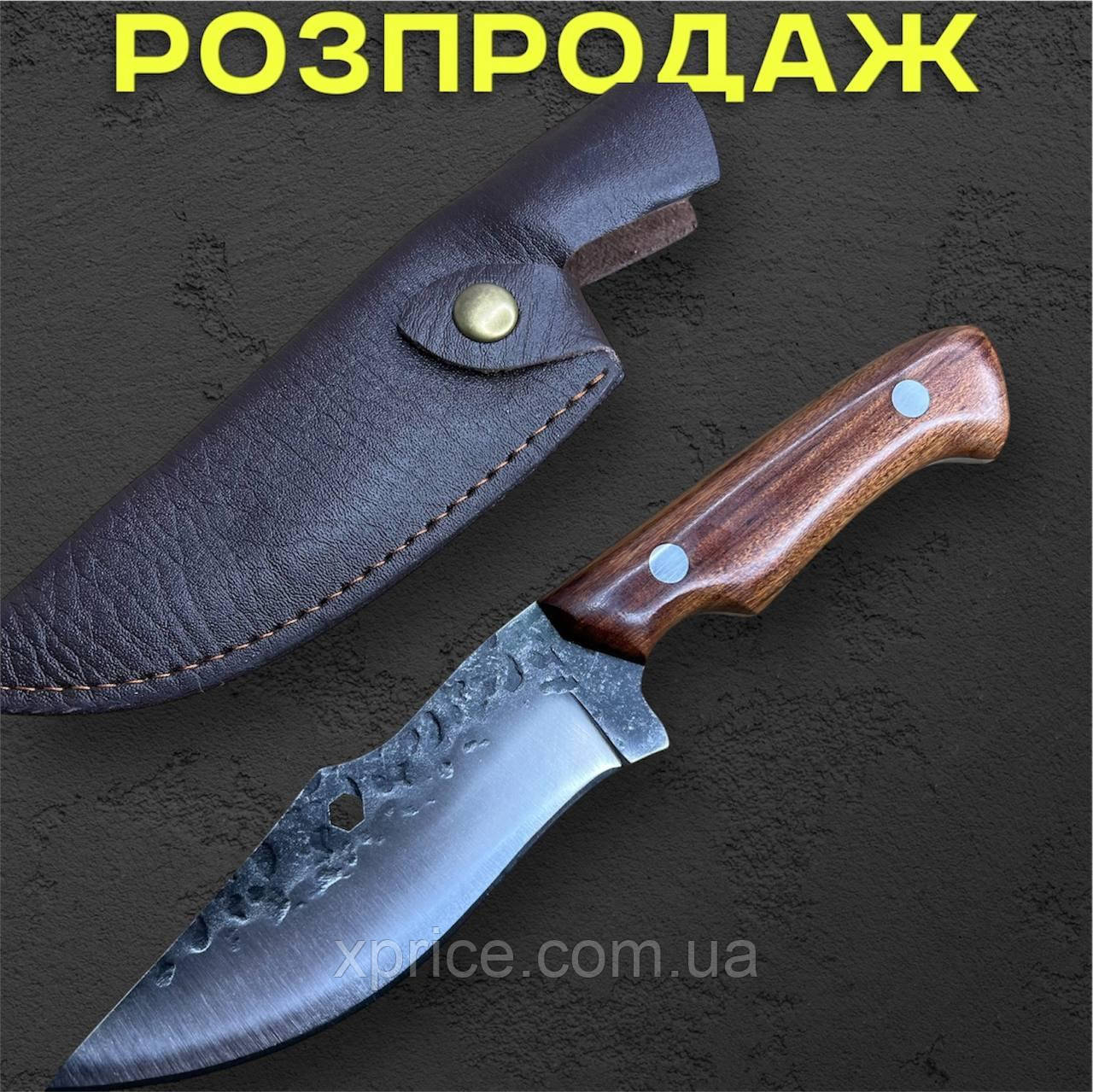 Туристичний ніж 65Х13 (20 см) | Компактний ніж для кемпінгу з дерев’яною ручкою + чохол із екошкіри