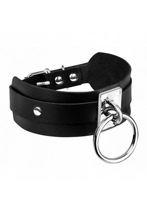 Нашийник широкий чорний Kinky Diva Collar Me із сріблястим кільцем, фото 2