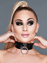 Нашийник широкий чорний Kinky Diva Collar Me із сріблястим кільцем, фото 3