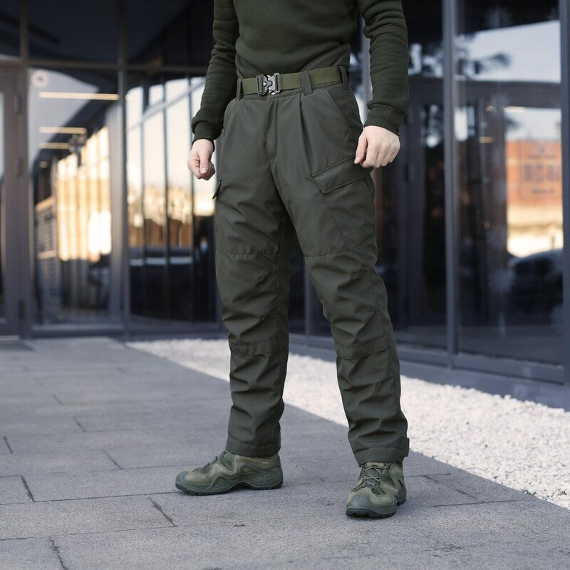 Однотонні теплі штани Pobedov Fight у кольорі хакі, фото 1