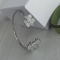 Браслет Женский Брендовый Ван Клиф Серебристый Клевер 2 Цветка С Камешками Van Cleef Frivole Ador 41 Браслет