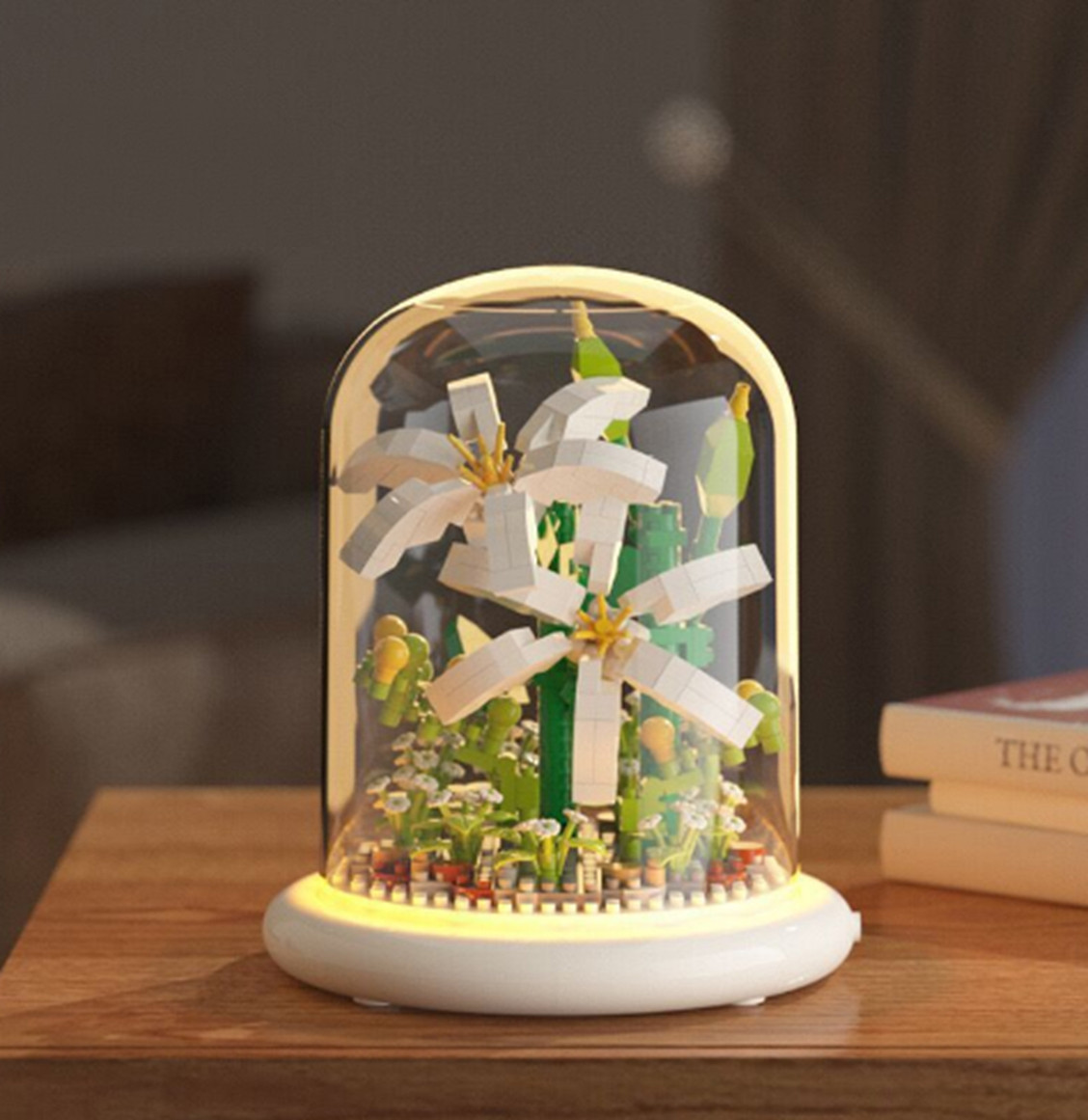 Дитячий блоковий конструктор квіти Лілії на 510 деталей в колбі на підставці з підсвіткою (M1089)