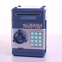 Дитяча іграшкова сейф-скарбничка банкомат з кодовим замком та купюроприймачем сріблясто-синя