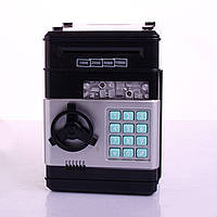 Дитяча іграшкова сейф-скарбничка банкомат з кодовим замком та купюроприймачем сріблясто-чорна