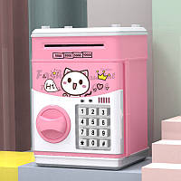 Дитяча іграшкова сейф-скарбничка банкомат з музикою, кодовим замком та купюроприймачем Hi Cat (821B) біло-рожева