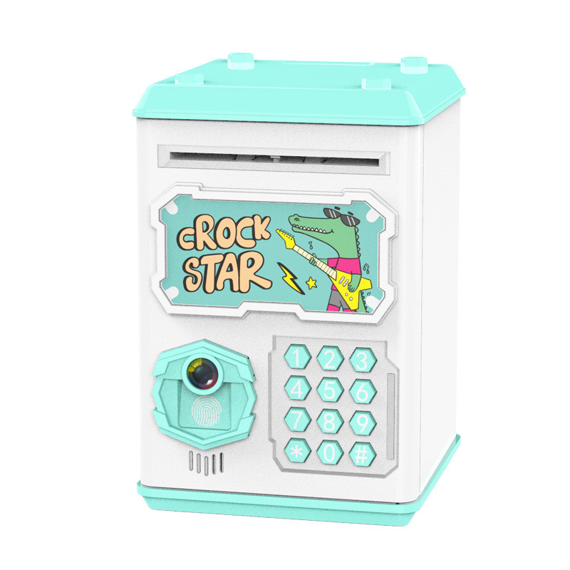 Дитяча іграшкова сейф-скарбничка банкомат з відбитком пальця і кодовим замком та купюроприймачем Crock Star (832A) Біло-Бірюзова