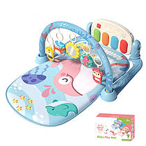 Ігровий розвиваючий музичний килимок для немовлят з дугою та піаніно (підсвічування, мелодії, 5 підвісок, люстерко) Ocean World