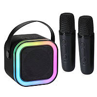Дитячий набір для караоке портативна Bluetooth колонка с 2 мікрофонами і RBG підсвіткою (K12), Чорний